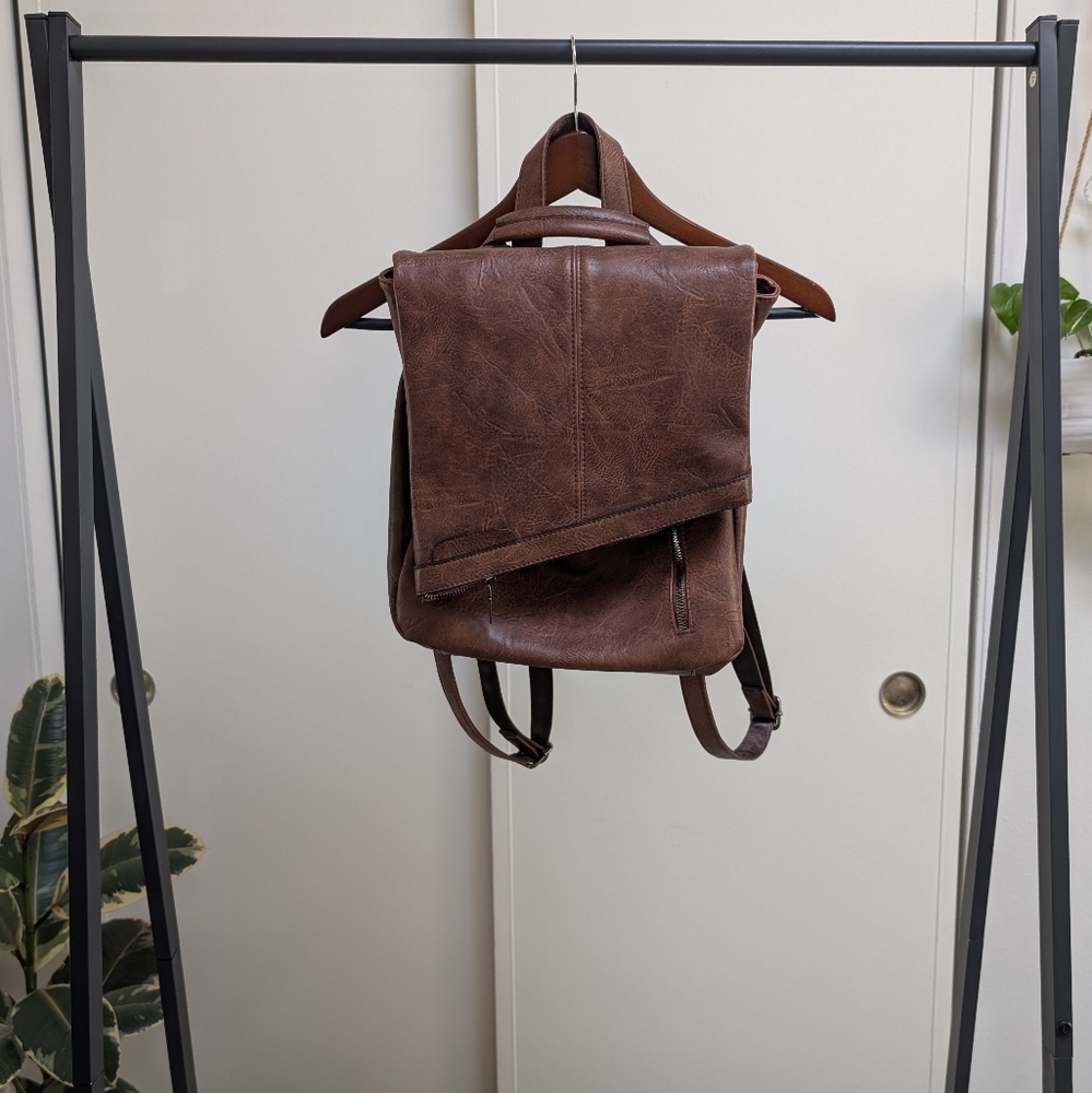 by SHEIN - Faux Leather Flap Zipper Backpack